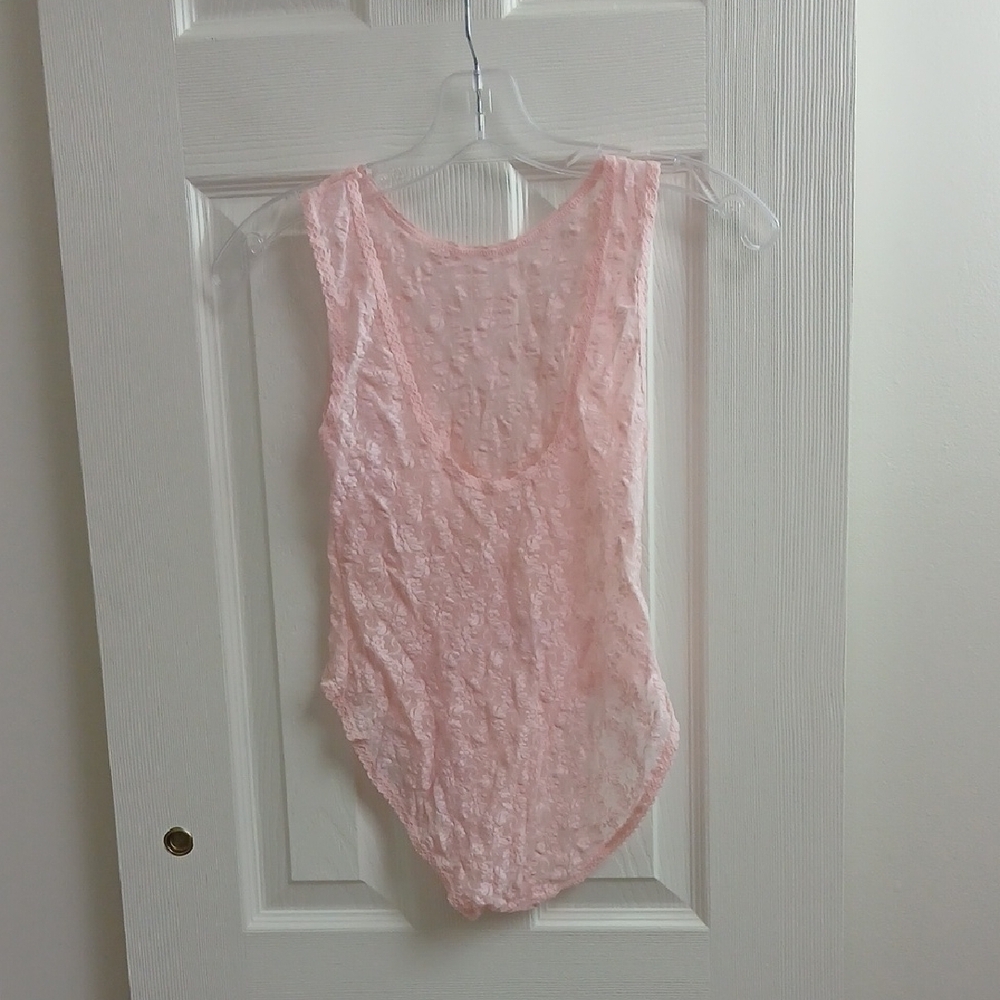 Vintage‎ Pink Floral Lace One Piece Bodysuit Size M Feminine Sheer - Picture 6 of 14